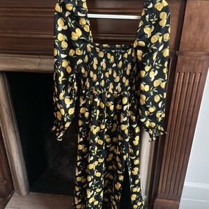 Opt Lemons Long Sleeve Maxi Small Black and Yellow Floral Dress